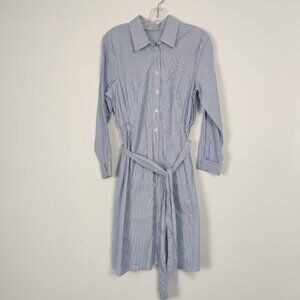 Signature Women's Striped Shirt Midi Dress Size Large 100% Cotton Old Money